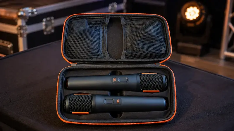 Zwei kabellose JBL Mikrofone im Etui